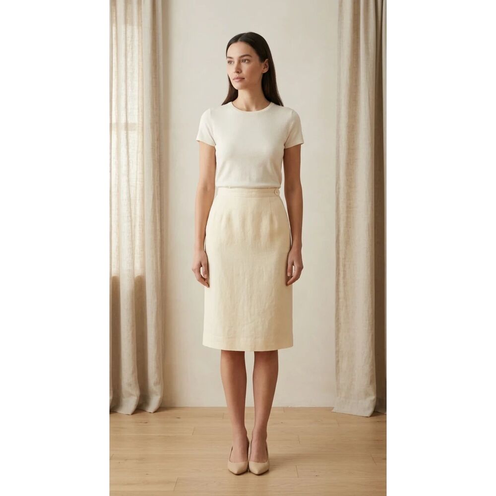 Perry Ellis Portfolio Neiman Marcus Cream ivory 100% linen Skirt | Sz 4